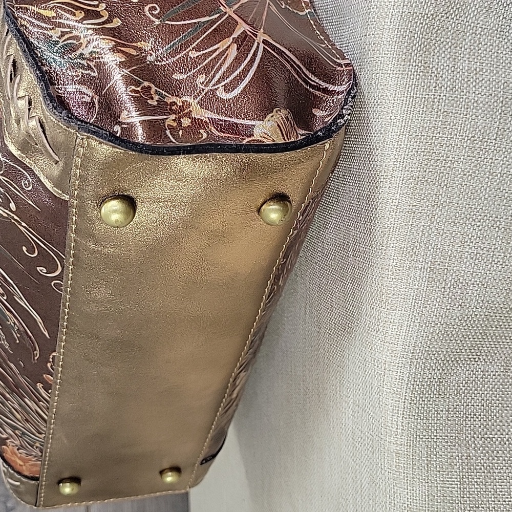 Patricia Nash Gold and Brown Floral Satchel - Picture 9 of 16